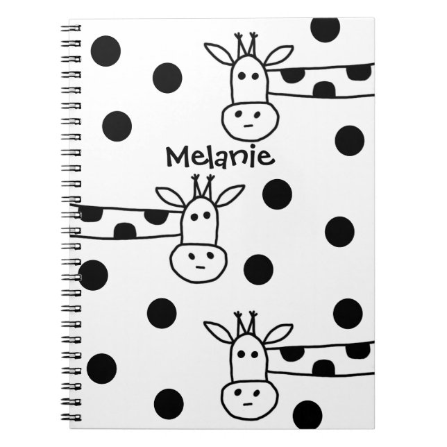 Funny Giraffe Line Drawing and Dots Personalized Notebook (Front)