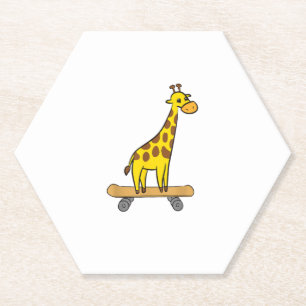 Funny Giraffe Lover Giraffe Skateboard Paper Coaster