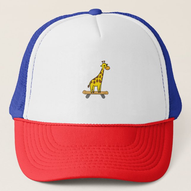 Funny Giraffe Lover Giraffe Skateboard  Trucker Hat (Front)