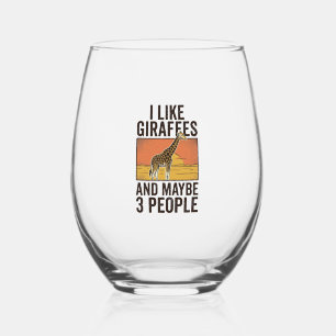 Funny Giraffe Lover Vintage Engraving Shirt Design Stemless Wine Glass