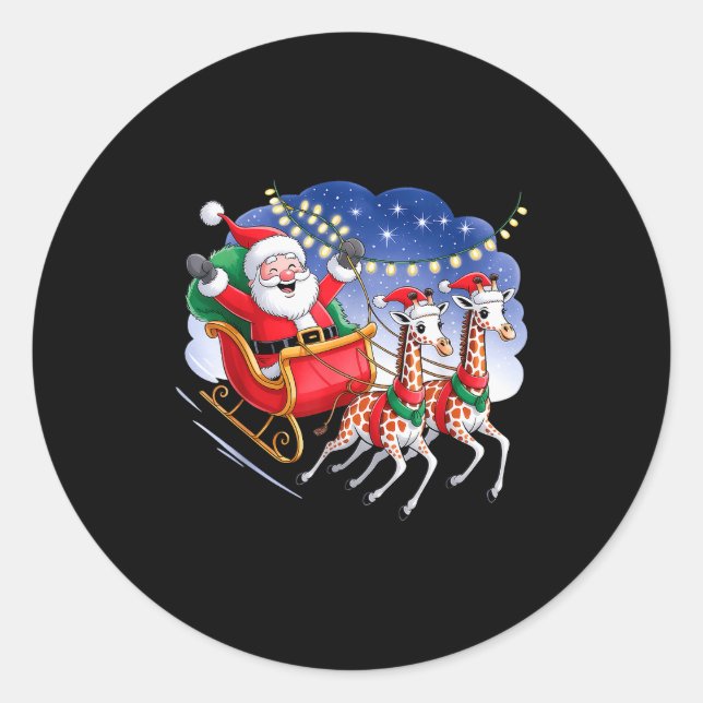 Funny Giraffe Lover Xmas Giraffe Santa Christmas S Classic Round Sticker (Front)