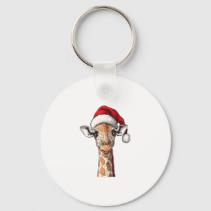 Funny Giraffe Lovers Christmas Pajama Giraffe Sant Keychain