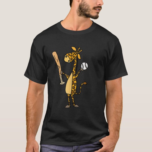 Funny Giraffe Playing Baseball T-Shirt (Front)