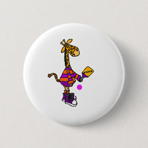 Funny Giraffe Playing Pickleball 2 Inch Round Button