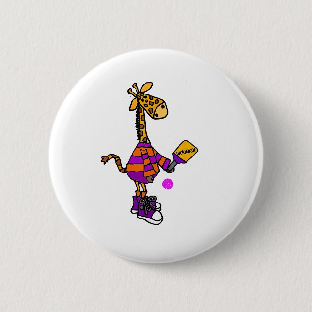 Funny Giraffe Playing Pickleball  2 Inch Round Button (Front)