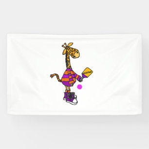 Funny Giraffe Playing Pickleball Banner