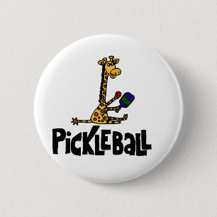 Funny Giraffe Playing Pickleball Cartoon 2 Inch Round Button