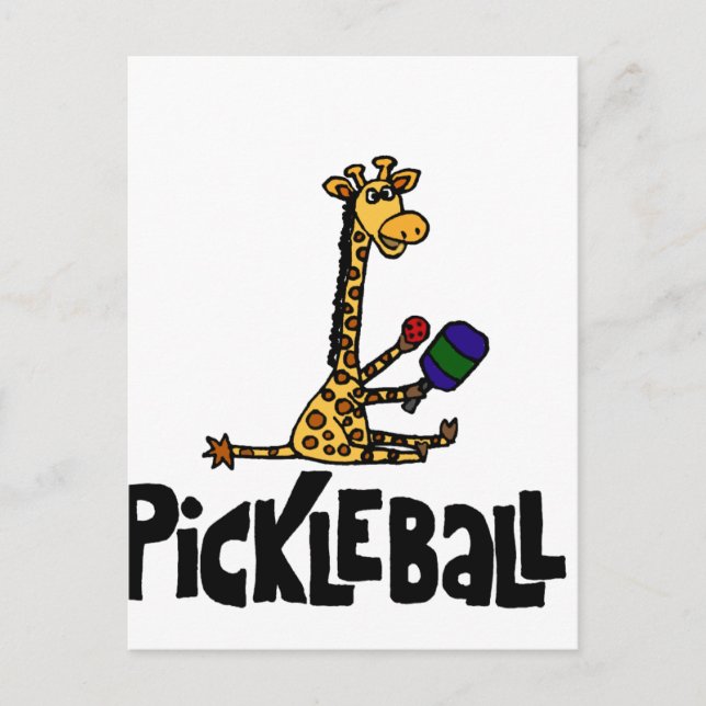 Funny Giraffe Playing Pickleball Cartoon Postcard (Front)