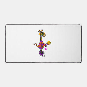 Funny Giraffe Playing Pickleball Desk Mat