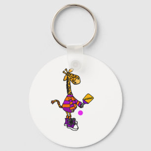 Funny Giraffe Playing Pickleball  Keychain