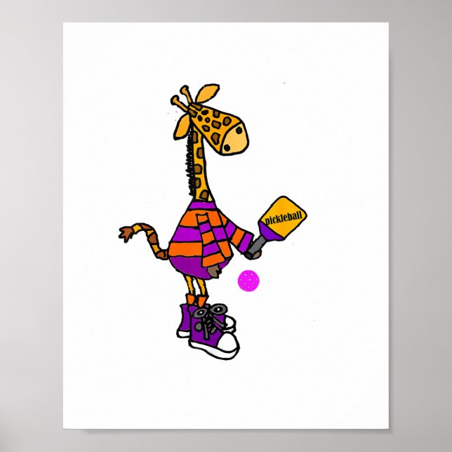 Funny Giraffe Playing Pickleball  Poster (Front)