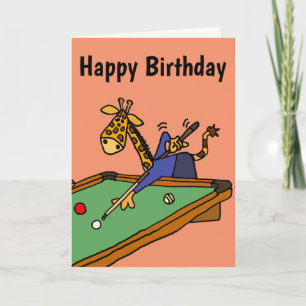 Funny Giraffe Playing Pool Cartoon Card