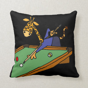 Funny Giraffe Playing Pool Cartoon Throw Pillow