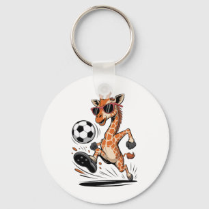 Funny Giraffe Playing Soccer Ll Artwork Cool Anima Keychain