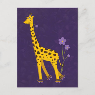 Funny Giraffe Roller Patinage Purple Carte Postale