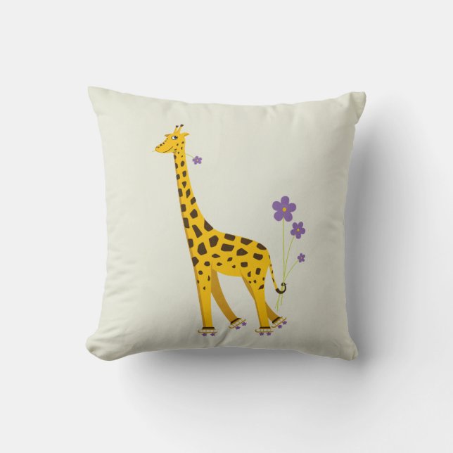 Funny Giraffe Roller Skating Children's Throw Pillow (Front)