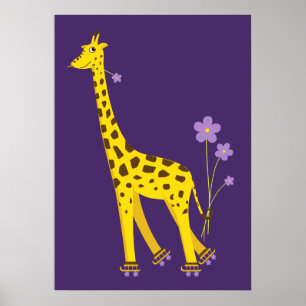 Funny Giraffe Roller Skating Kids Poster