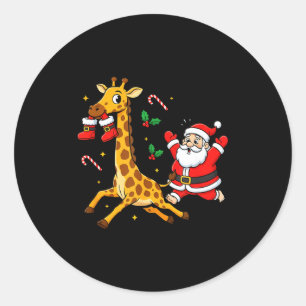Funny Giraffe Santa Claus Boots Christmas Womens M Classic Round Sticker