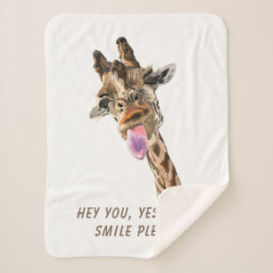 Funny Giraffe Sherpa Blanket Smile - Custom Text
