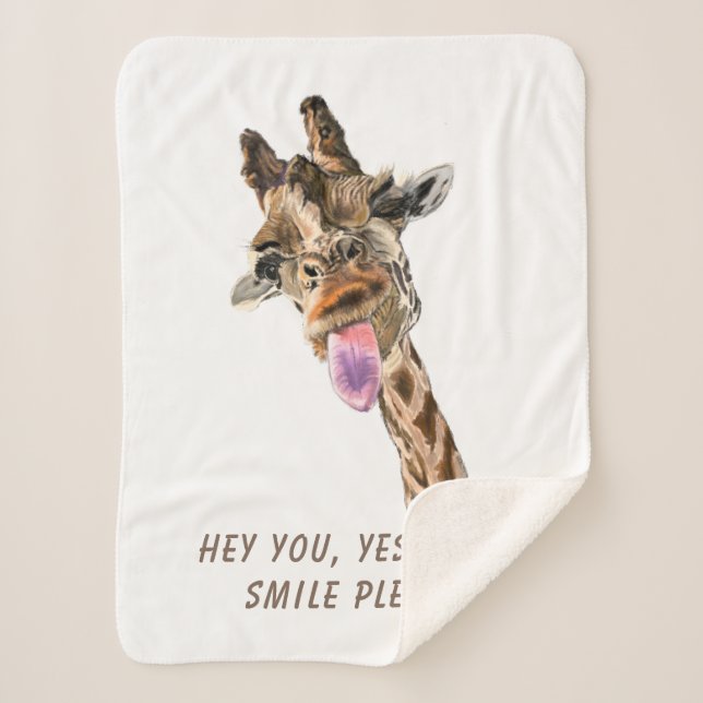 Funny Giraffe Sherpa Blanket Smile - Custom Text (Front)