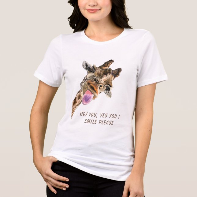 Funny Giraffe Smile Custom Text Tri-Blend Shirt (Front)