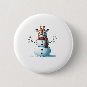Funny Giraffe Snowman Scarf Christmas Womens Mens  2 Inch Round Button