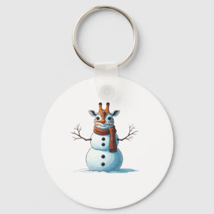 Funny Giraffe Snowman Scarf Christmas Womens Mens Keychain