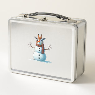 Funny Giraffe Snowman Scarf Christmas Womens Mens Metal Lunch Box