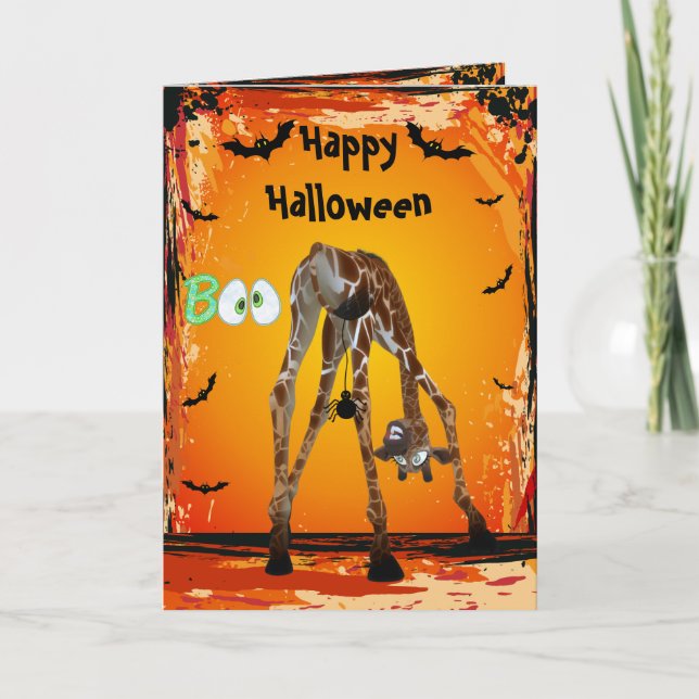Funny Giraffe & Spider Halloween Card (Front)