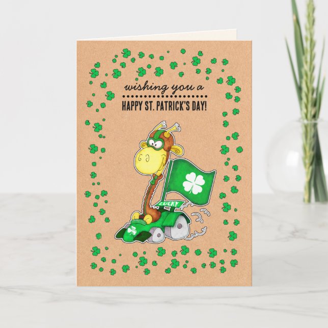 Funny Giraffe St. Patrick's Day Custom Cards (Front)