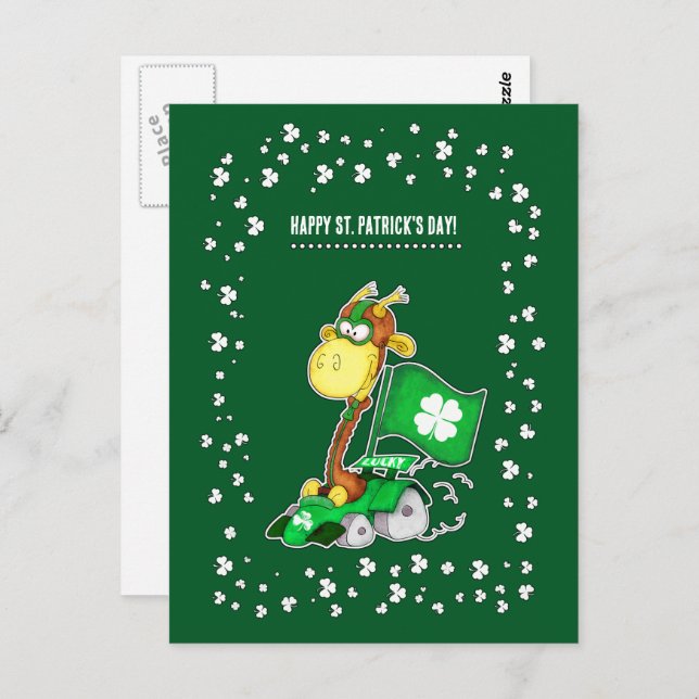 Funny Giraffe St. Patrick's Day Postcard (Front/Back)