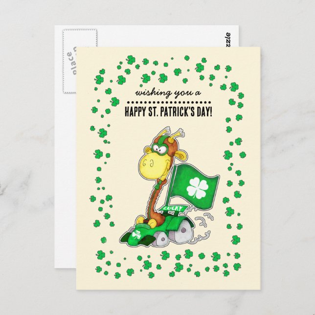 Funny Giraffe St. Patrick's Day Postcard (Front/Back)