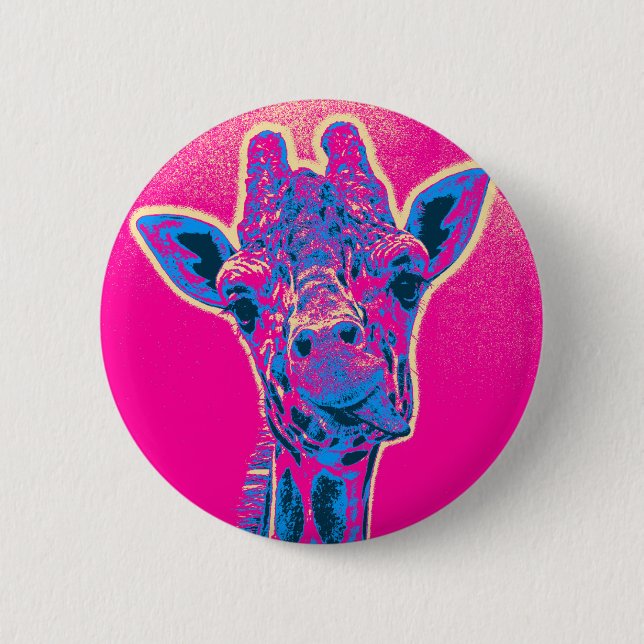 Funny Giraffe Sticking out his Tongue 2 Inch Round Button (Front)