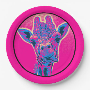 Funny Giraffe Sticking out his Tongue Paper Plate