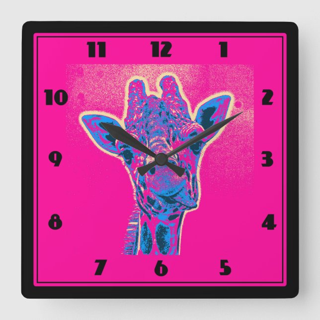 Funny Giraffe Sticking out his Tongue Square Wall Clock (Front)