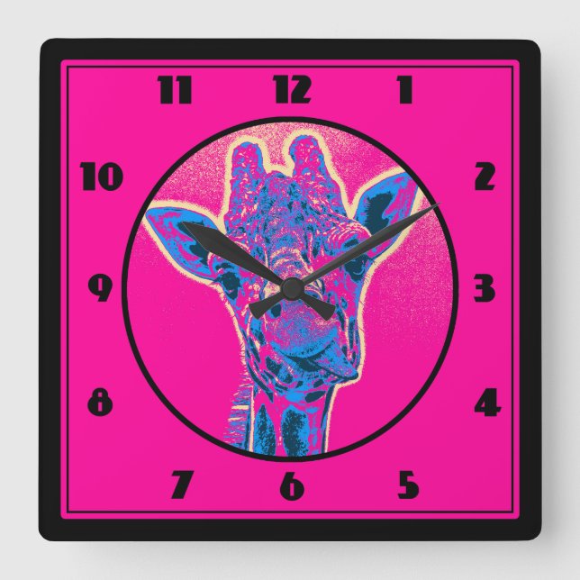 Funny Giraffe Sticking out his Tongue Square Wall Clock (Front)