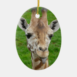 Funny Giraffe Sticking Out Tongue! Ceramic Ornament