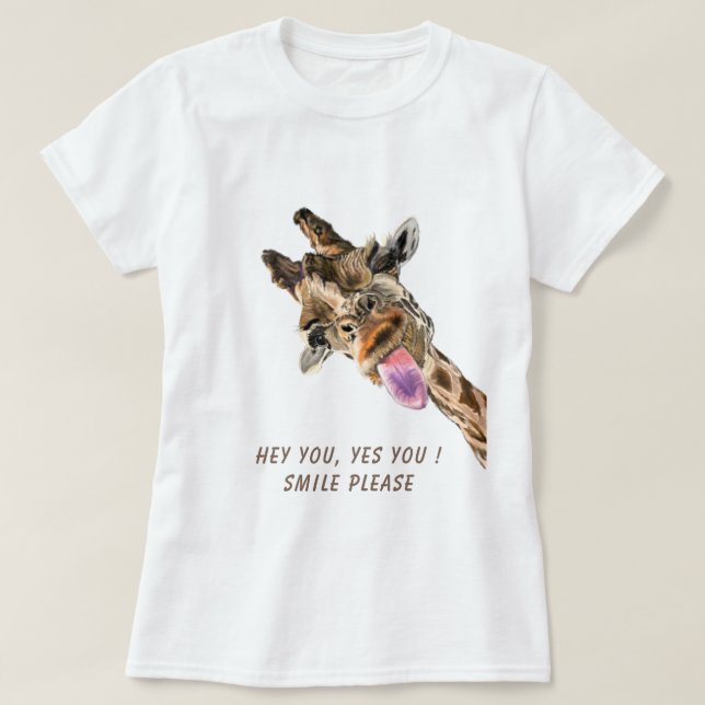 Funny Giraffe T-Shirt Smile - Custom Text (Design Front)
