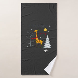 Funny Giraffe The Most Wonderful Time Christmas T- Bath Towel