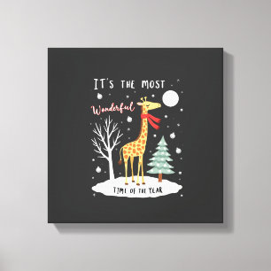 Funny Giraffe The Most Wonderful Time Christmas T- Canvas Print