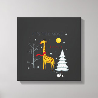 Funny Giraffe The Most Wonderful Time Christmas T- Canvas Print