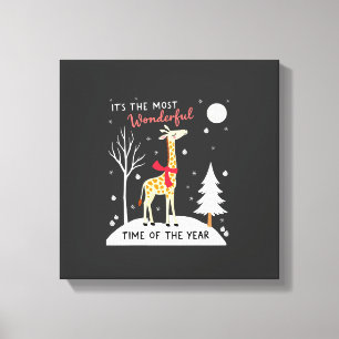 Funny Giraffe The Most Wonderful Time Christmas T- Canvas Print