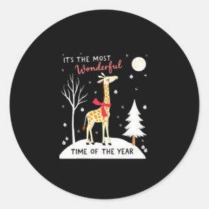 Funny Giraffe The Most Wonderful Time Christmas T- Classic Round Sticker