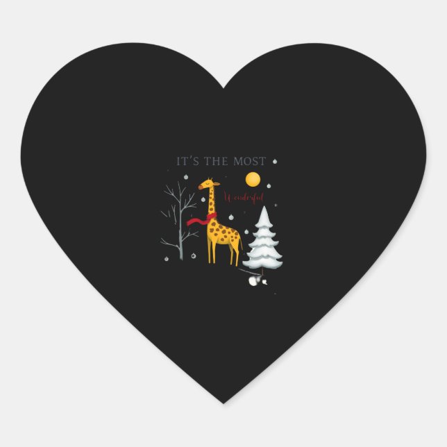 Funny Giraffe The Most Wonderful Time Christmas T- Heart Sticker (Front)
