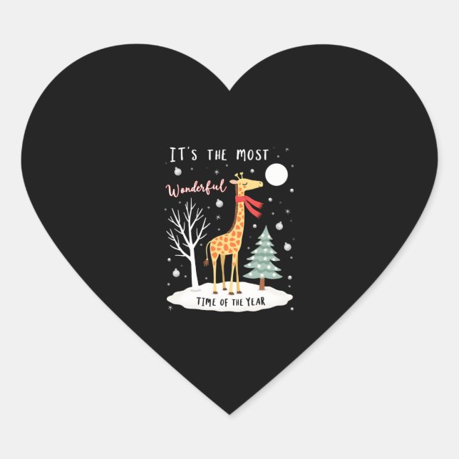 Funny Giraffe The Most Wonderful Time Christmas T- Heart Sticker (Front)