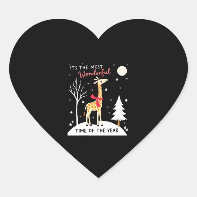 Funny Giraffe The Most Wonderful Time Christmas T- Heart Sticker (Front)