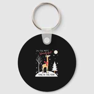 Funny Giraffe The Most Wonderful Time Christmas T- Keychain