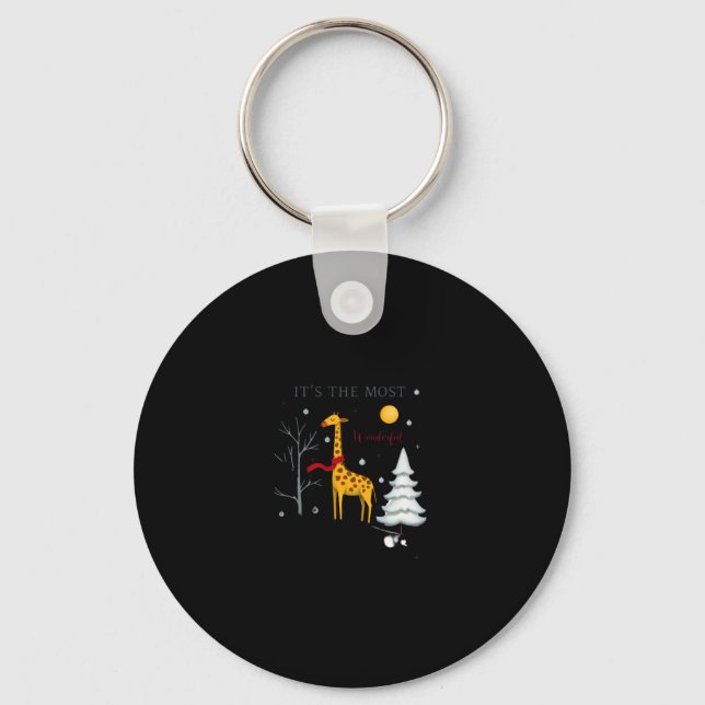 Funny Giraffe The Most Wonderful Time Christmas T- Keychain (Front)