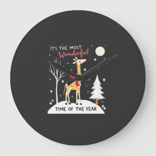 Funny Giraffe The Most Wonderful Time Christmas T- Large Clock