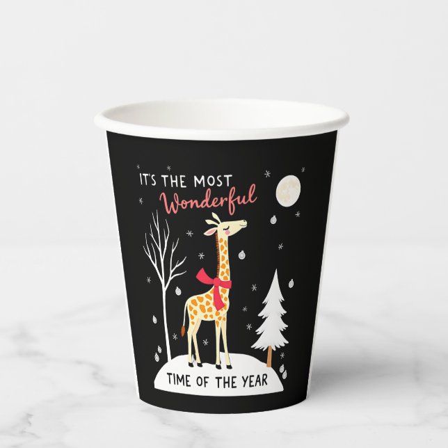 Funny Giraffe The Most Wonderful Time Christmas T- Paper Cups (Front)